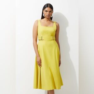 NWT- Karen Millen Yellow Belted Midi Dress